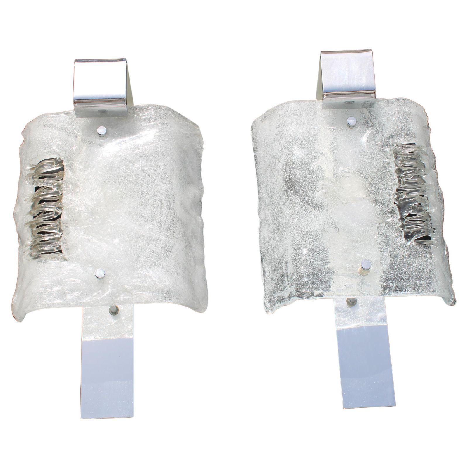 Pair Of Angelo Brotto Wall Lamps For Esperia 1970 Pulegoso Glass