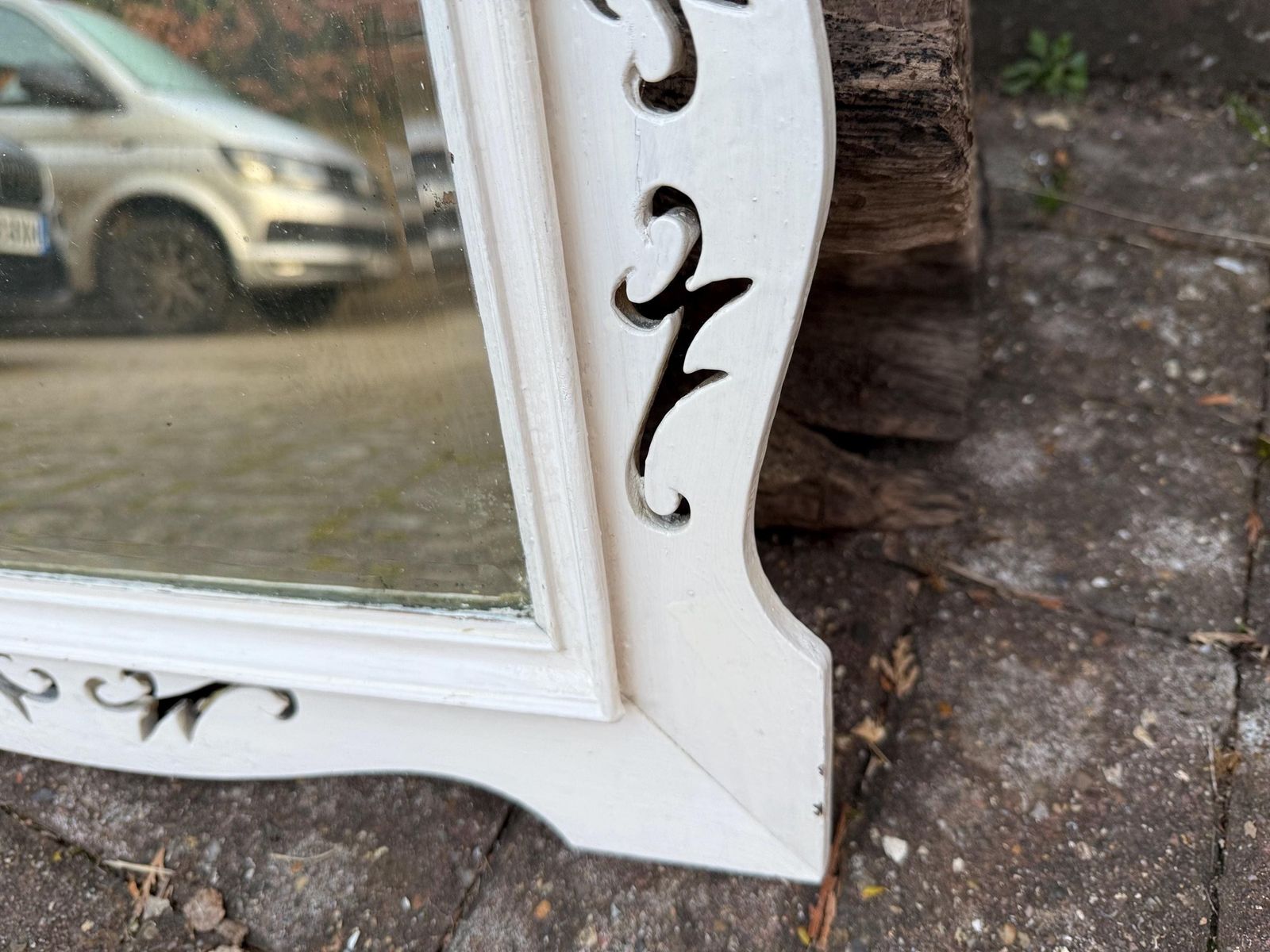 Antique Painted Wall Mirror, Decorated Mirror Frame, Bevelled Glass – Attractive Small Painted Vintage Mirror (50cm X 40cm) photo buy