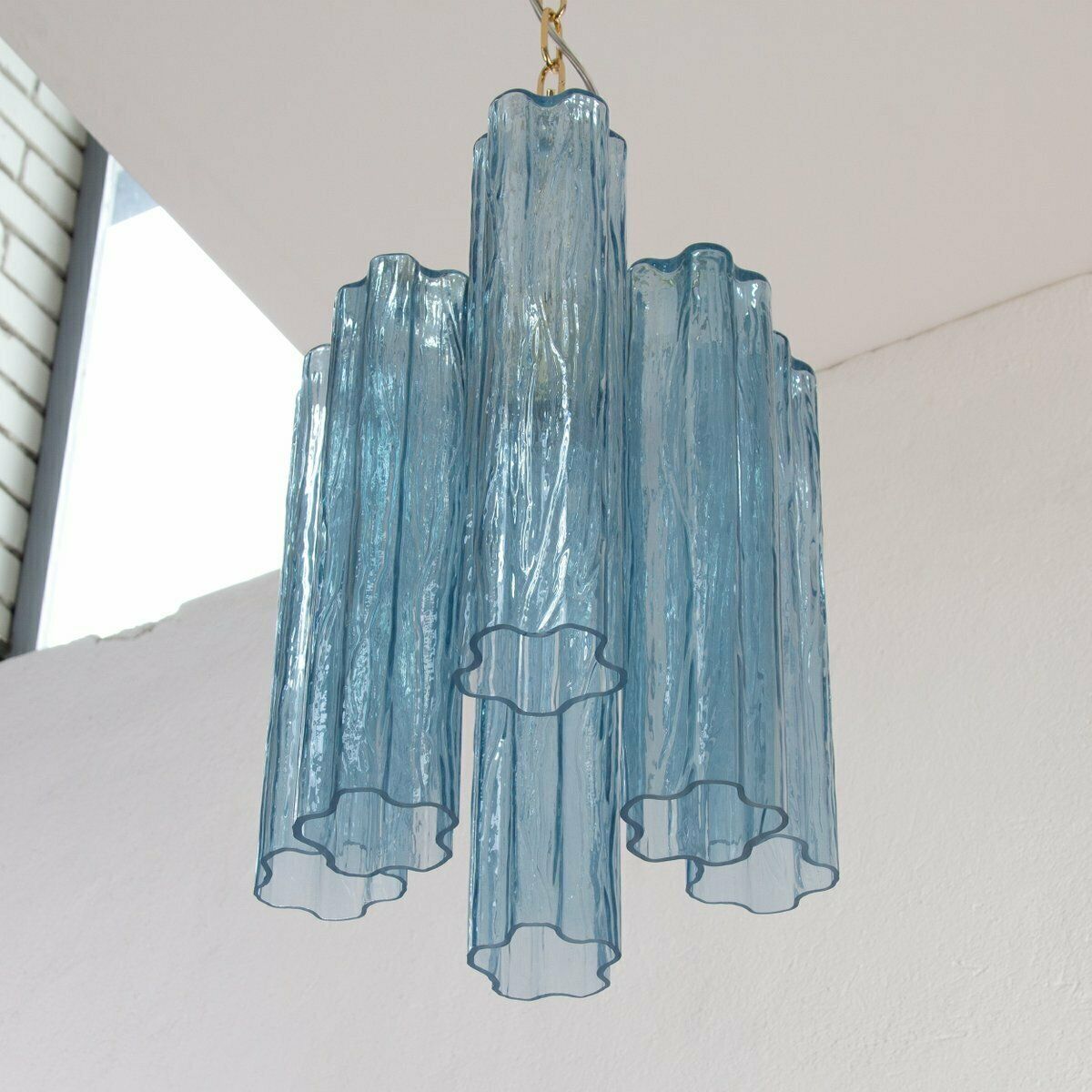 photo furniture Tronchi Pendant Lamp In Blue Murano Glass, Vintage Style