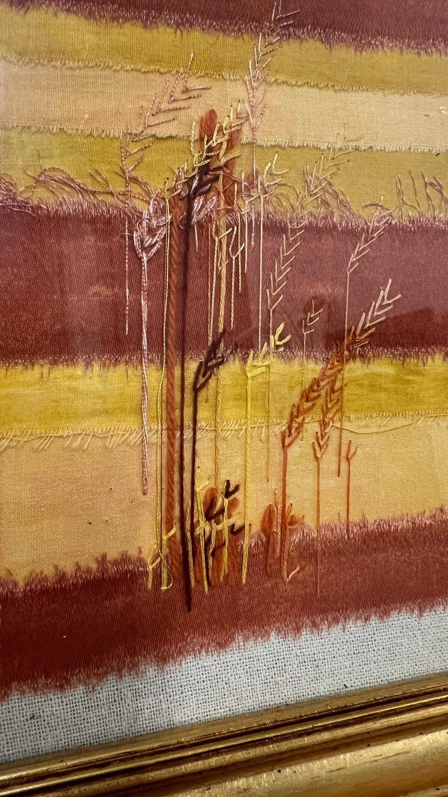 Vintage Framed Creative Embroidery 'Autumn Grasses' By Lida Wells photo 69.0