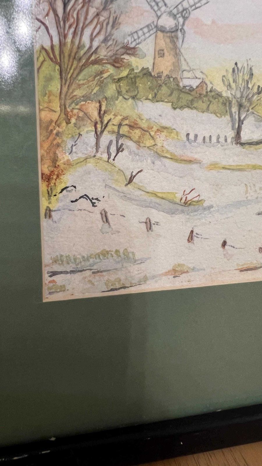 Signed 1959 Mid Century Watercolour Drawing – Pheasants In The Snow photo Art