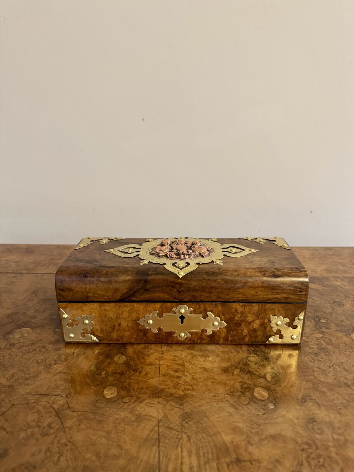 Outstanding Quality Antique Burr Walnut And Brass Mounted Jewellery Box photo vinterior