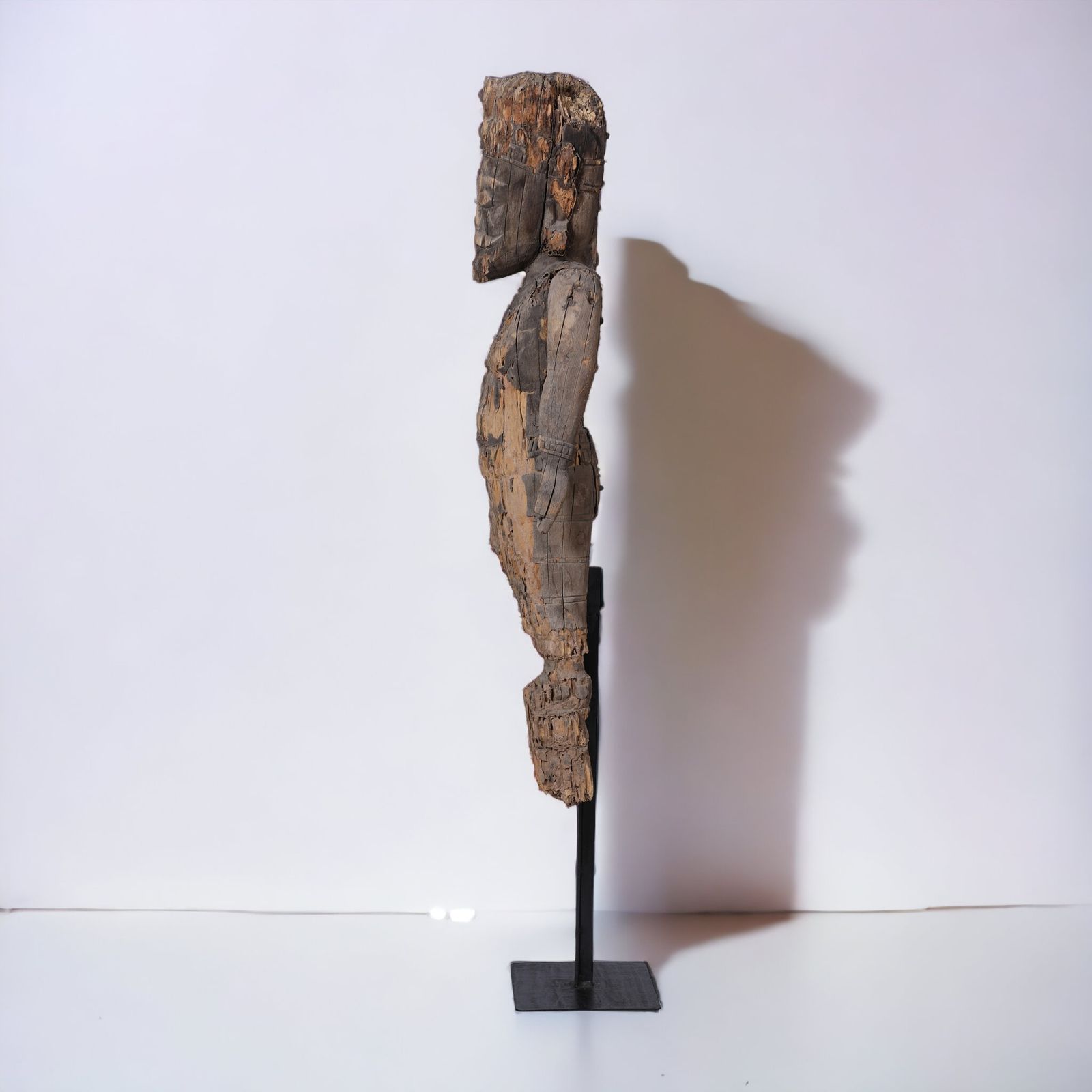 19th Century Hand Carved Indian King Sculpture | Antique Teakwood Figure On Iron Stand From Rajasthan photo 3500.0