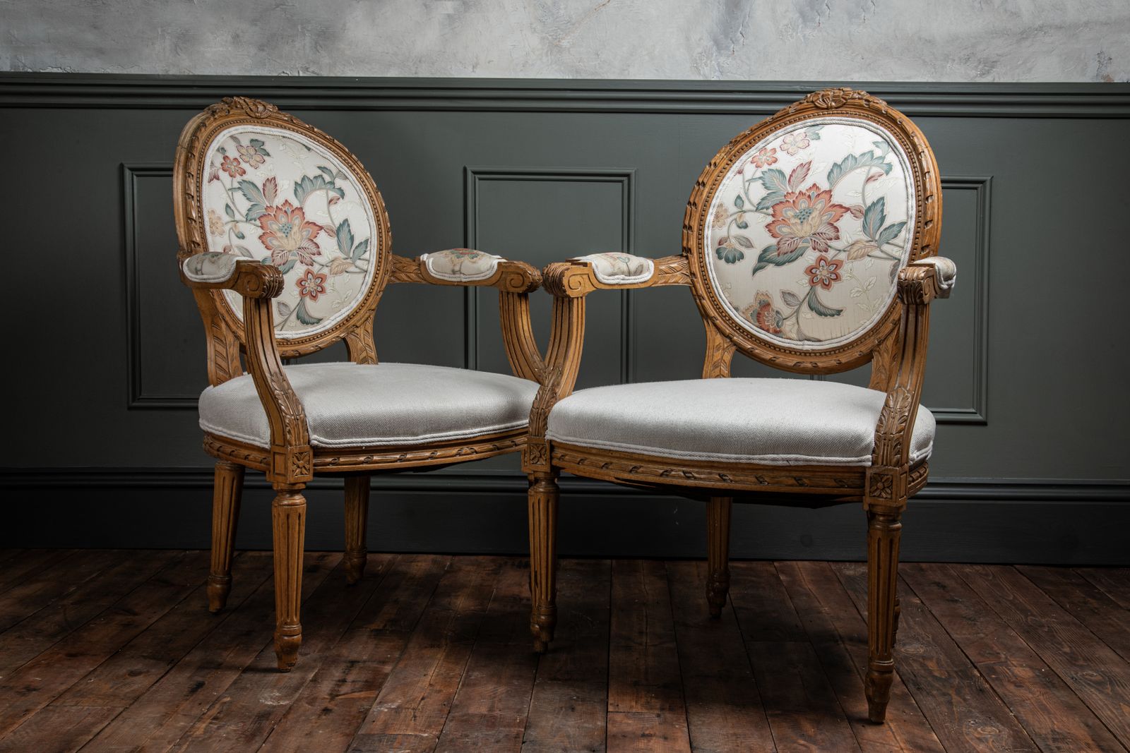 Pair Of C. 1950s French Style Open Armchairs