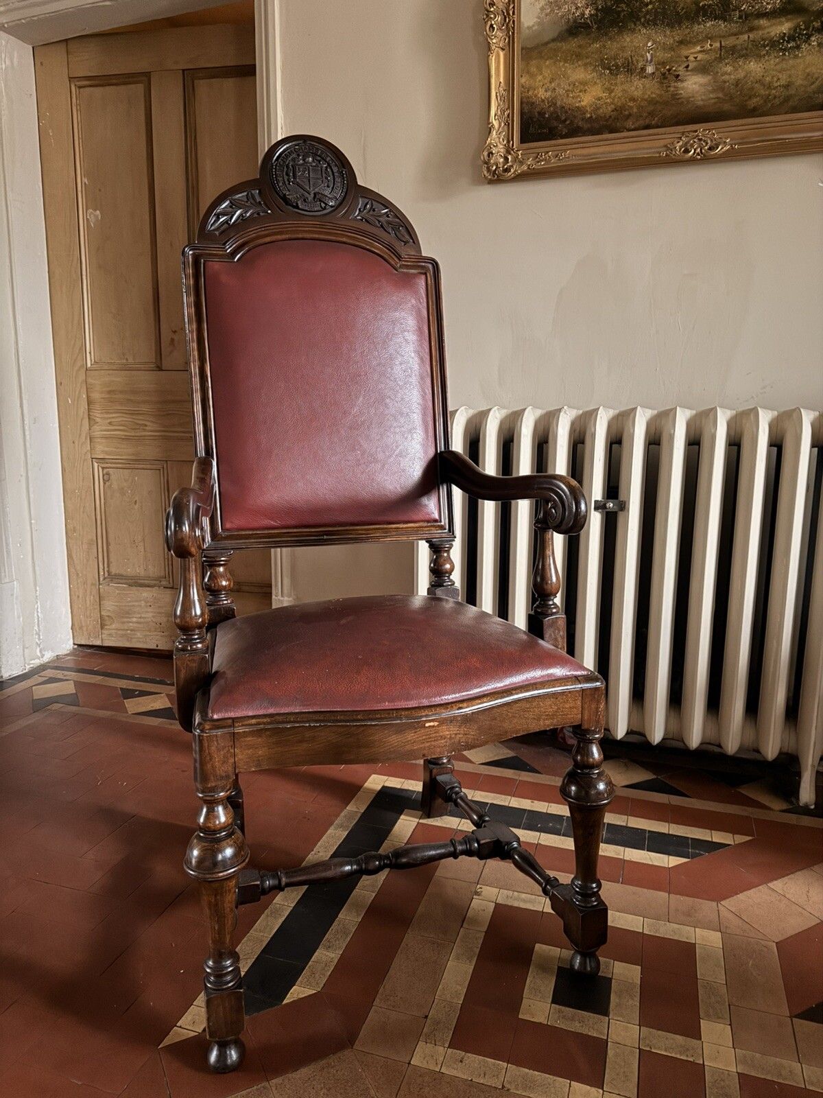 High Quality Antique Walnut Red Burgandy Leather Armchair Chair Circa 1900 photo furniture