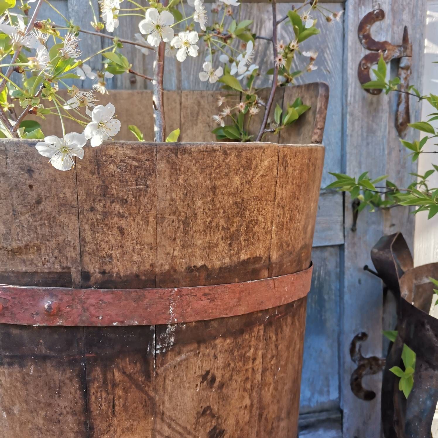Antique Grape Hod, Harvester Oak Bucket Primitive Hand Made Wine Making Tool Very Rare And Collectible, Beautiful Condition photo for sale