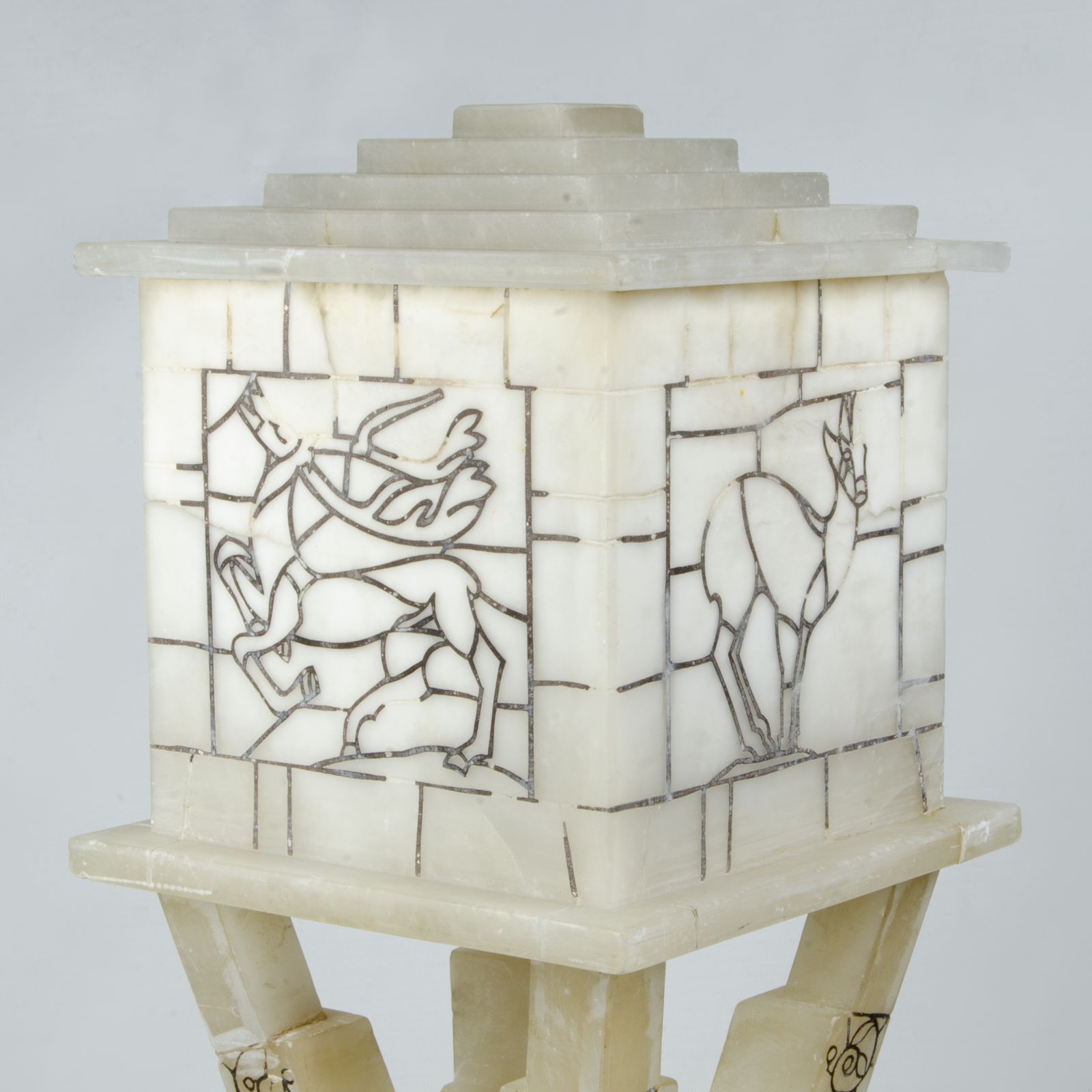 1940s Two Bodies White Volterra Alabaster Table Lamp By Bianchi Factory, Italy photo furniture