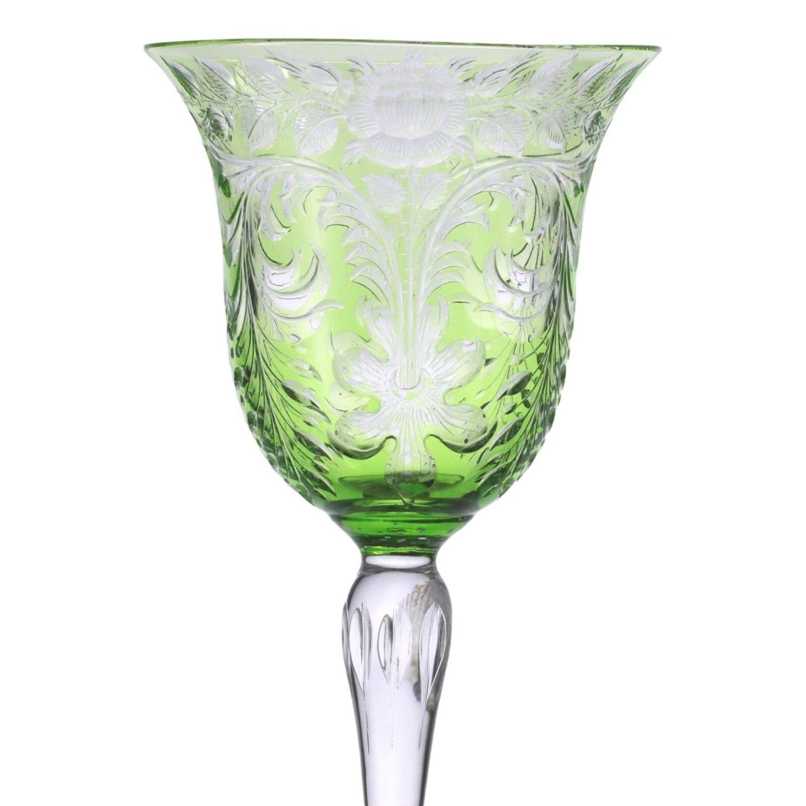 Stevens & Williams Crystal Green Fantasy Cut Wine Glass 6 1/2" photo furniture