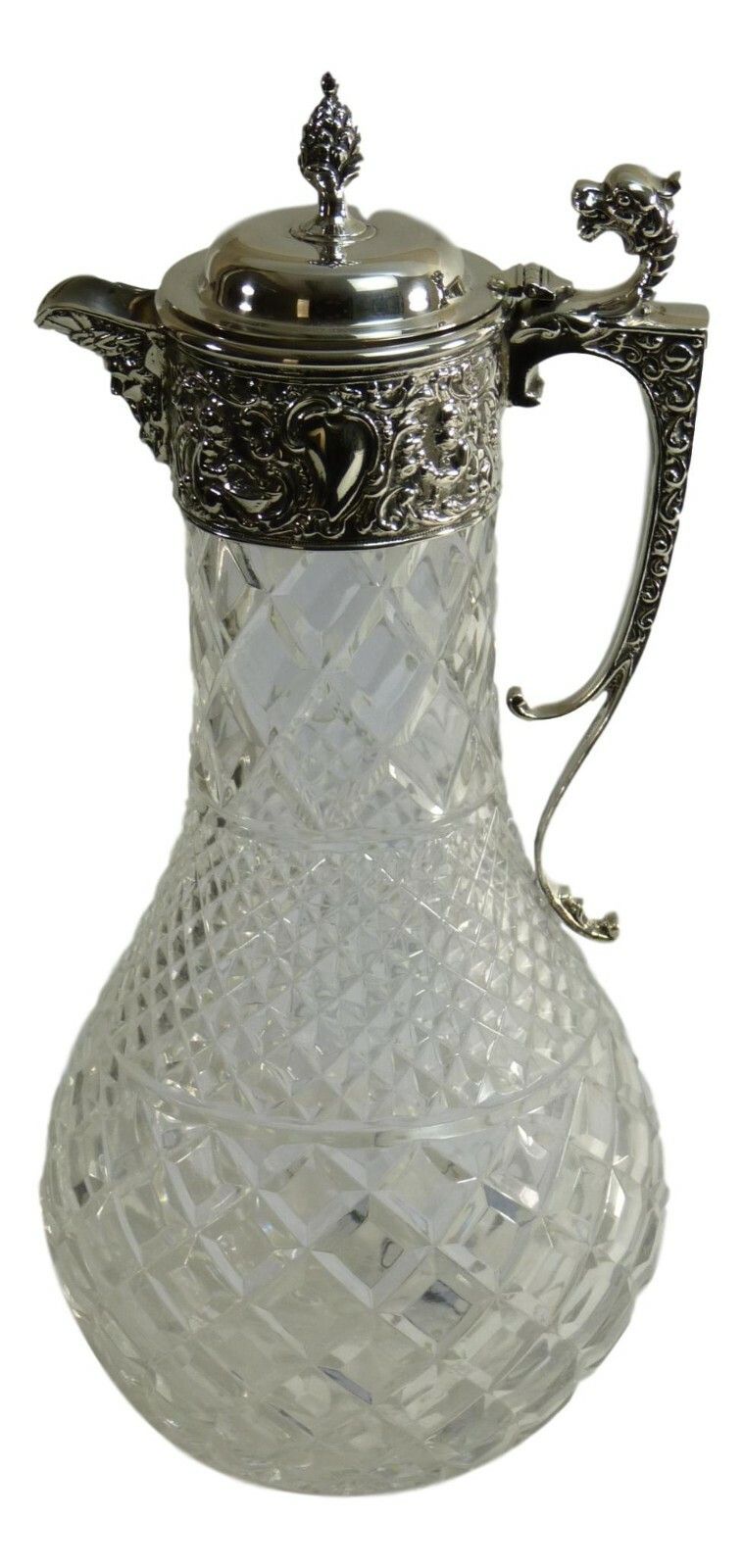 Vintage Silver & Crystal Nat Joseph Bacchus Claret Jug / Decanter 12"