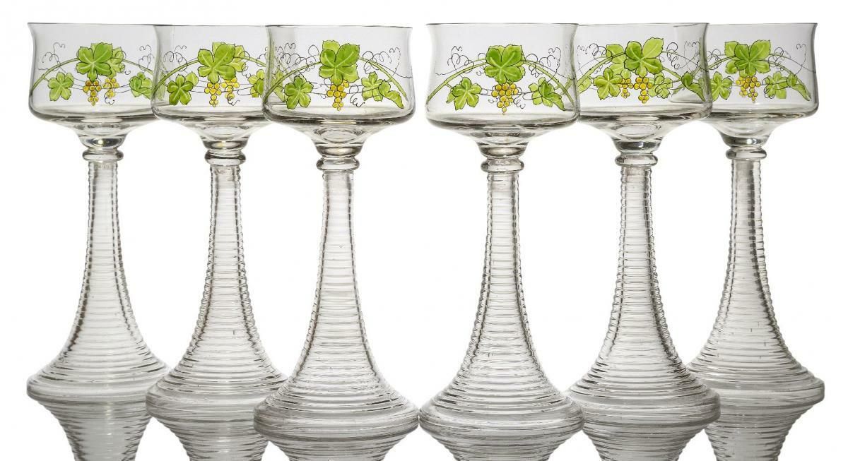 Theresienthal Glass Set Of 6 Roemer / Hock Wine Glasses Hans Christiansen