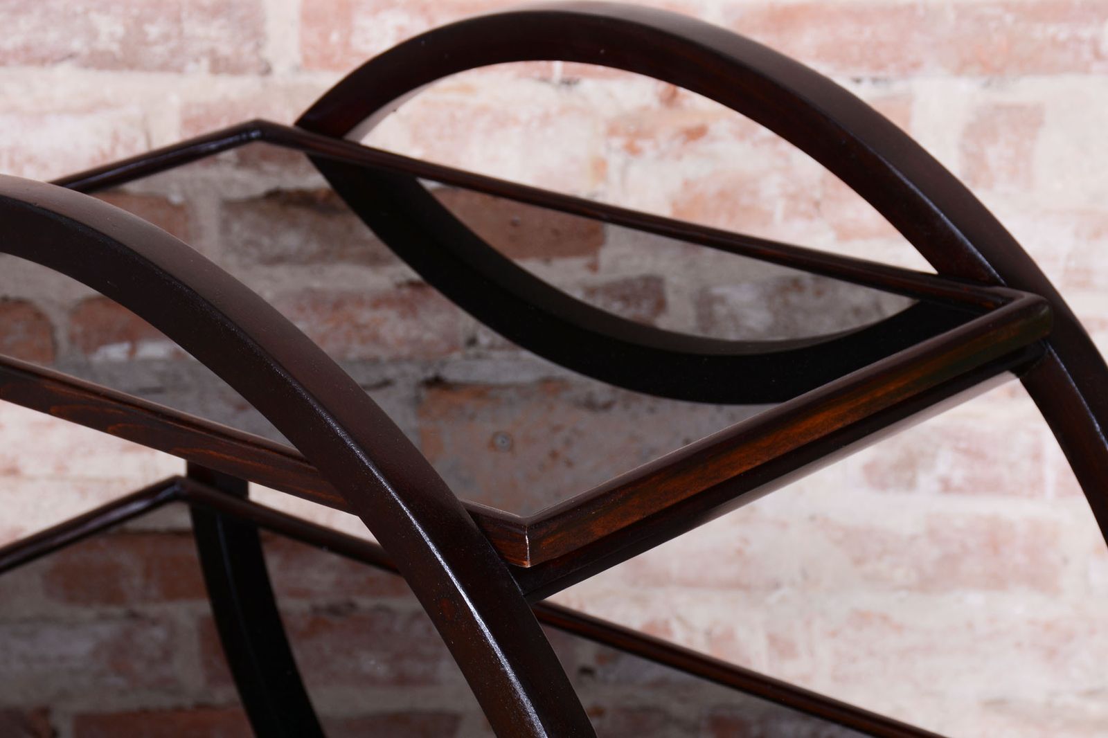 Restored Art Deco Trolley, By Thonet, Oak, Black Glass, Czech, 1930s photo vinterior