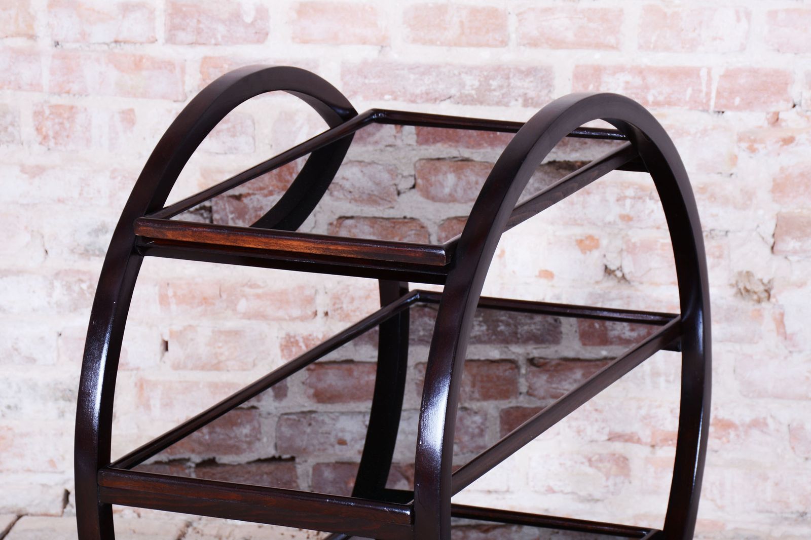 Restored Art Deco Trolley, By Thonet, Oak, Black Glass, Czech, 1930s photo buy