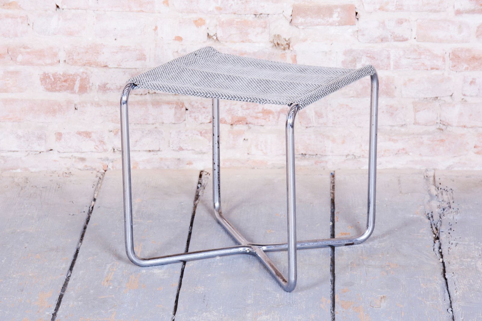 Restored Bauhaus Stool, By Mücke Melder, Chrome Plated Steel, Czech, 1930s photo for sale