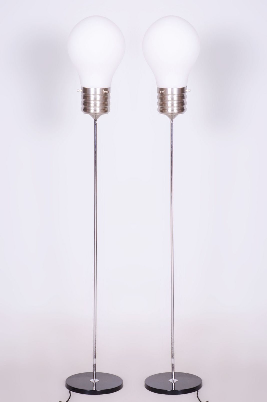 photo for sale Restored Mid Century Floor Lamp, Beech, Chrome, Opal Glass, Germany, 1970s
