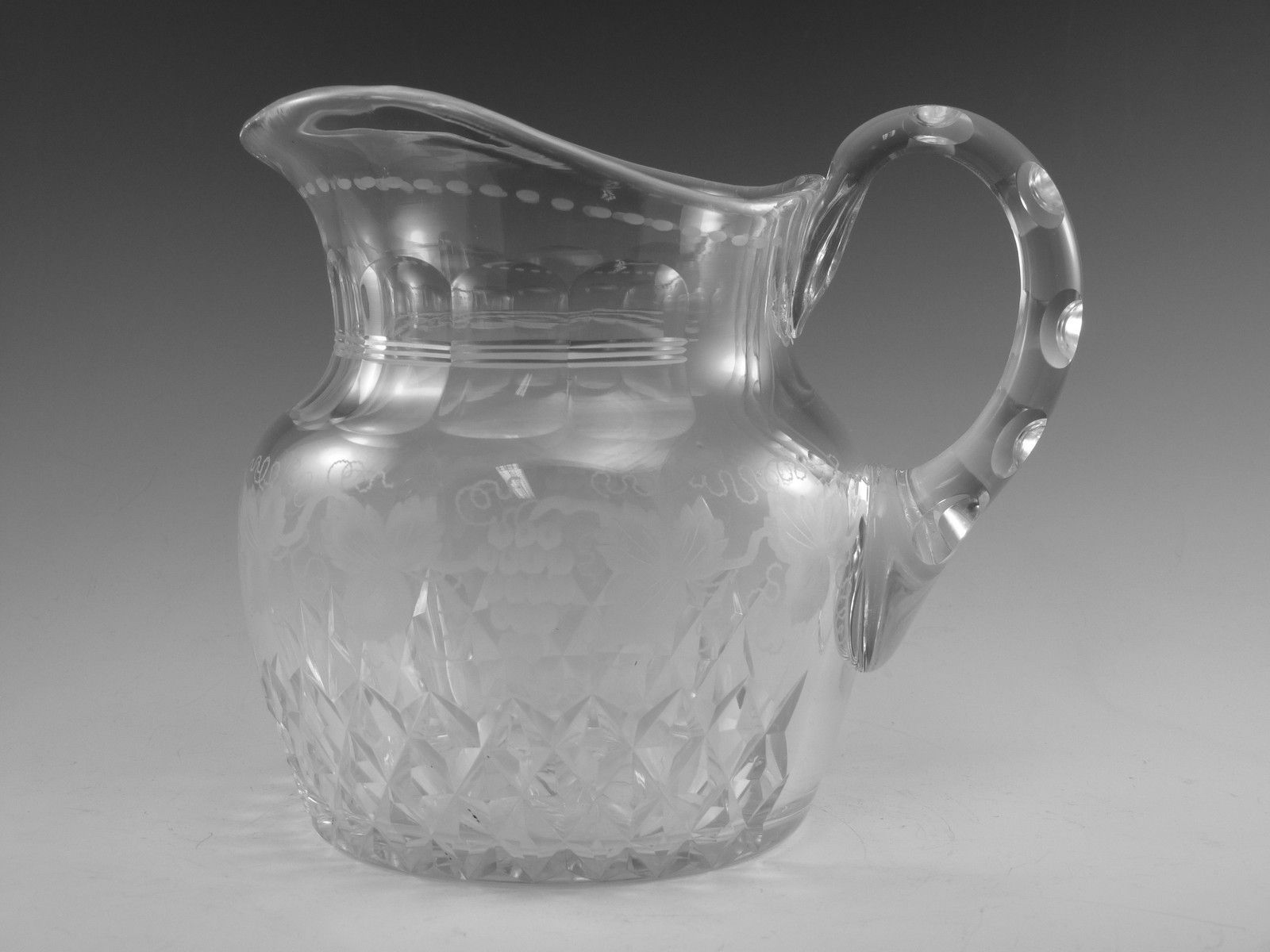 Antique Wine Glass / Glasses Fruiting Vine Pattern Cut Glass Jug