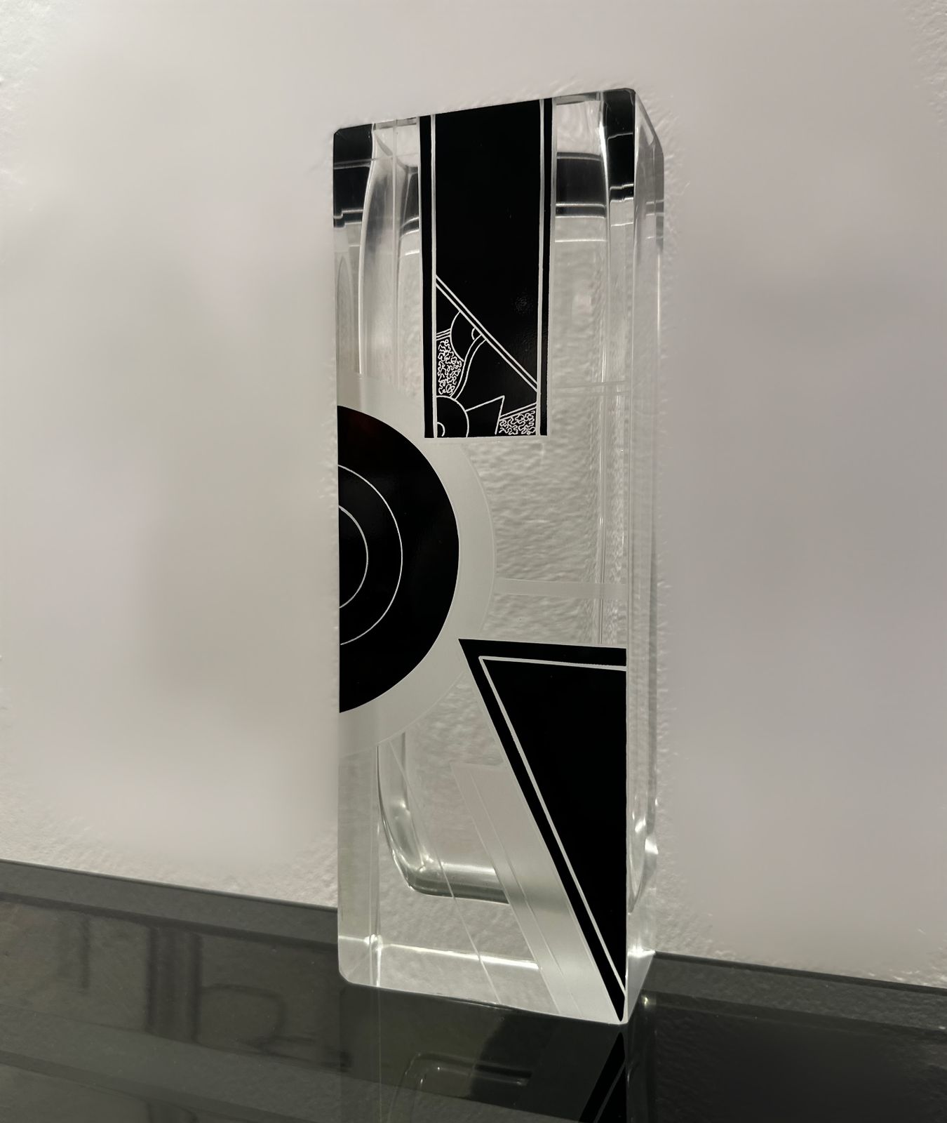 Art Deco Acid Etched Black Glass Vase By Karl Palda, 1930 photo 495.0
