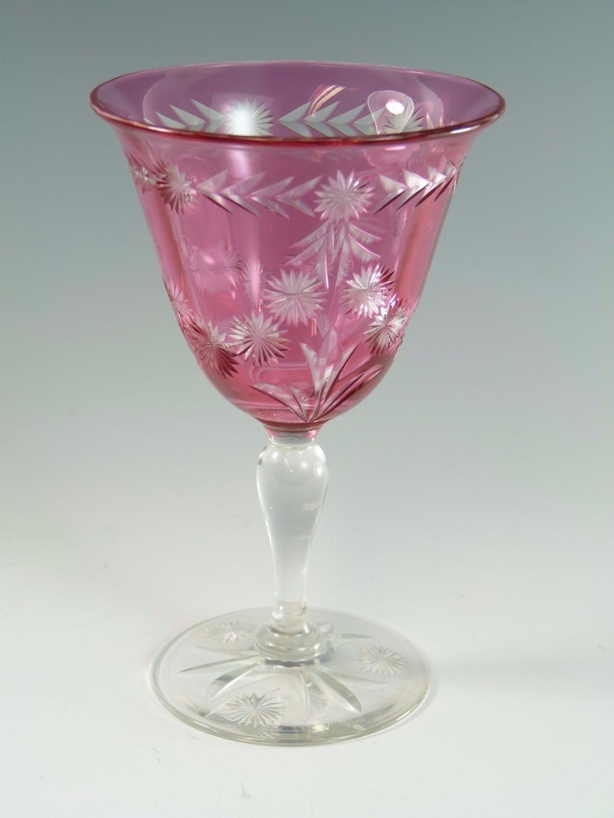 Antique Edwardian Cranberry Cut Wine Glass 5" #Acg9