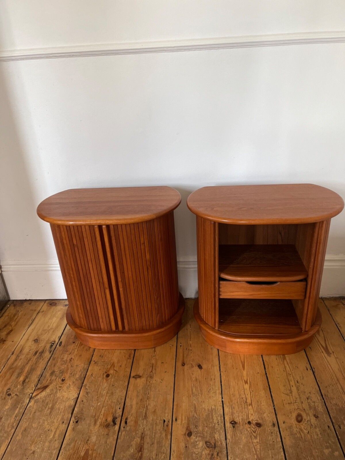 Danish Teak Bedside Cabinets By Dyrlund W Tambour Doors photo for sale