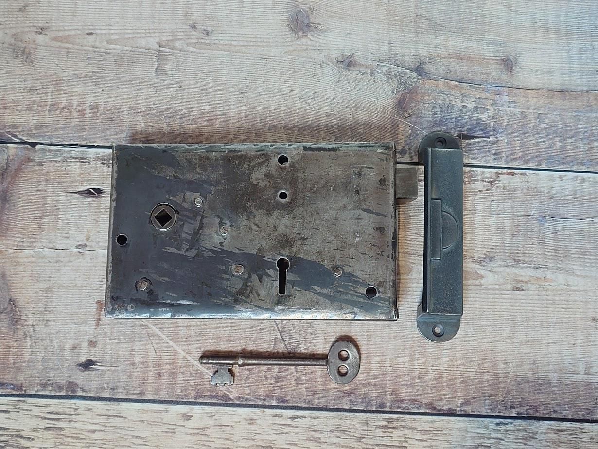 Heavy Antique Lock With Iron Keep And Key, Old Rim Lock, Salvaged Steel Lock