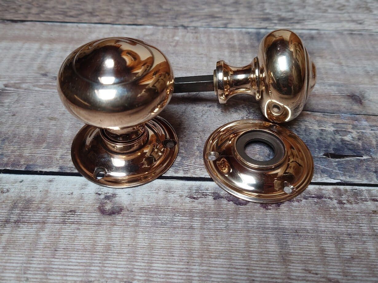 1 Pair Antique Copper Brass Door Knobs, Victorian Rose Brass Door Knobs, Gibbons Wolverhampton Brass Door Knobs