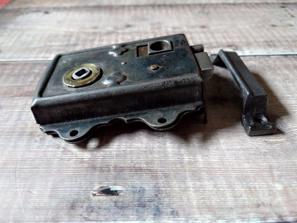 Vintage Steel Lock With Iron Keep, Vintage Sliding Lock, Old Latch photo Home Fixtures