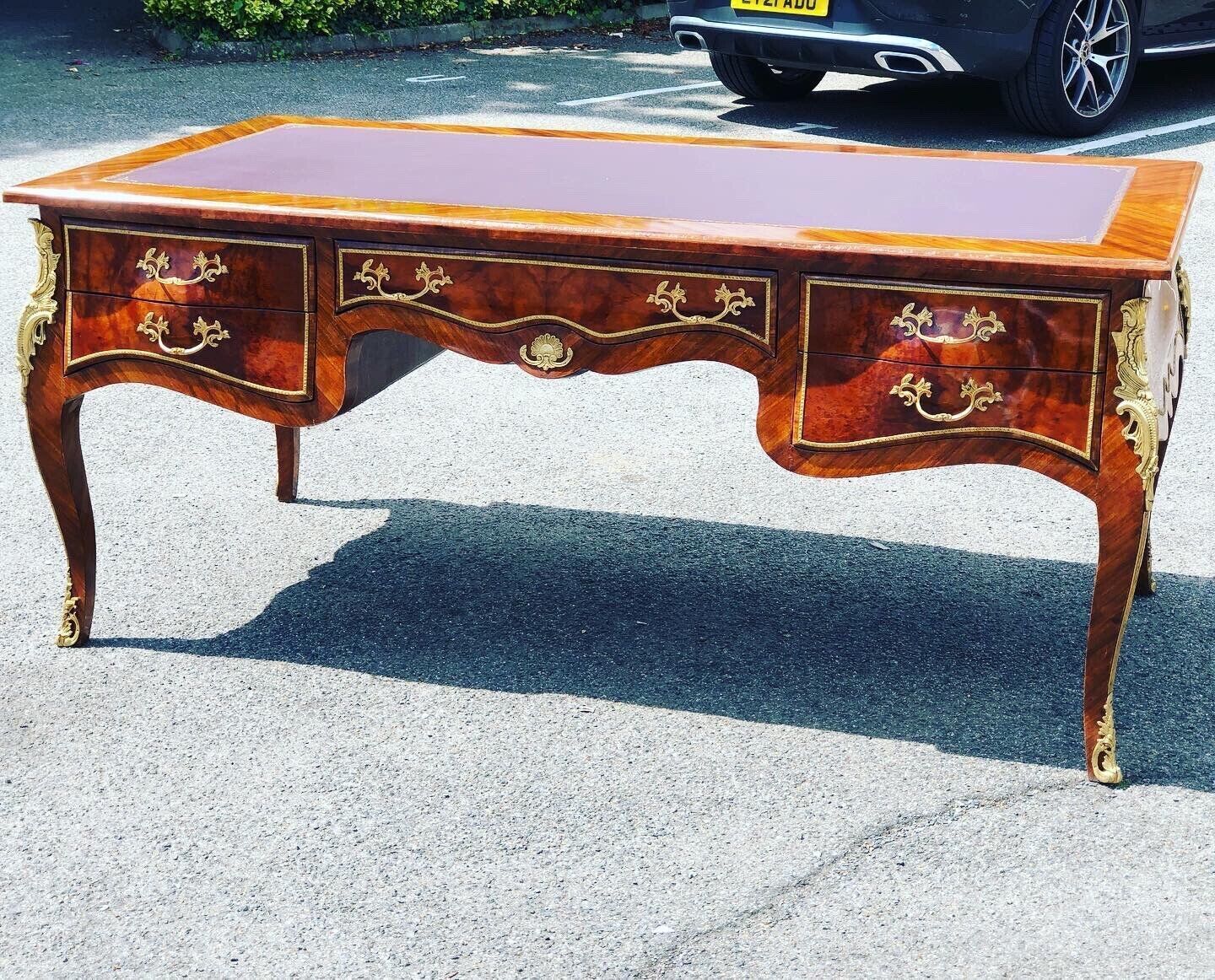 French Empire Style Large Inlaid Kingswood Desk With Brass Decoration photo 2854.0