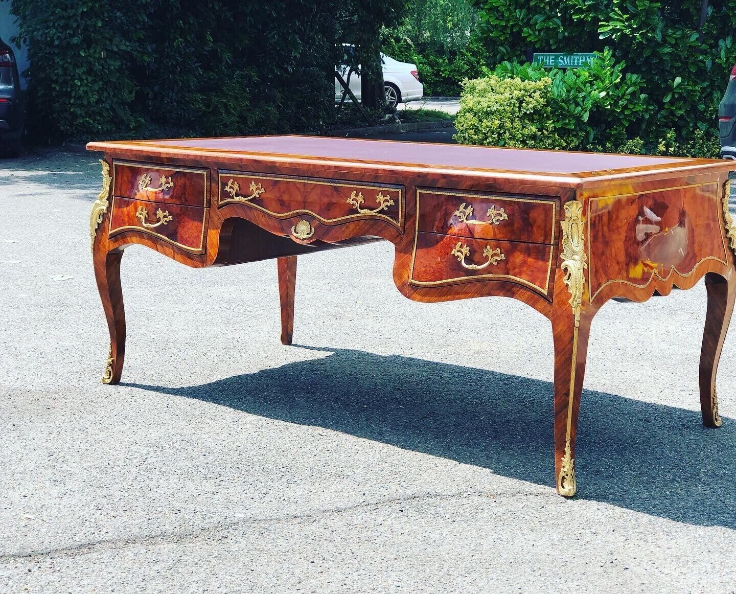 photo for sale French Empire Style Large Inlaid Kingswood Desk With Brass Decoration