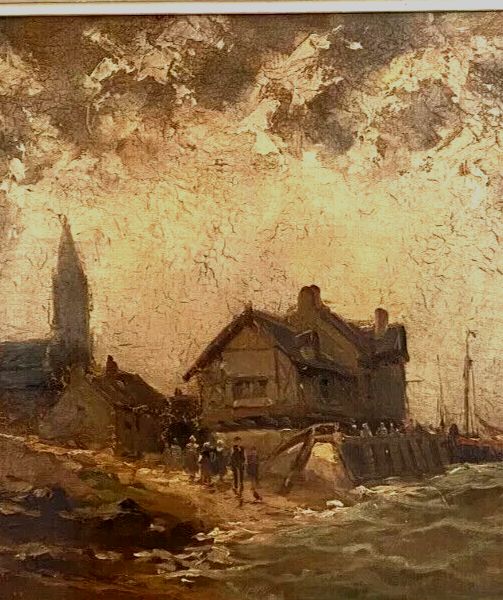 Art Oil On Panel By Isorel "View Of The Port" 20th Century photo