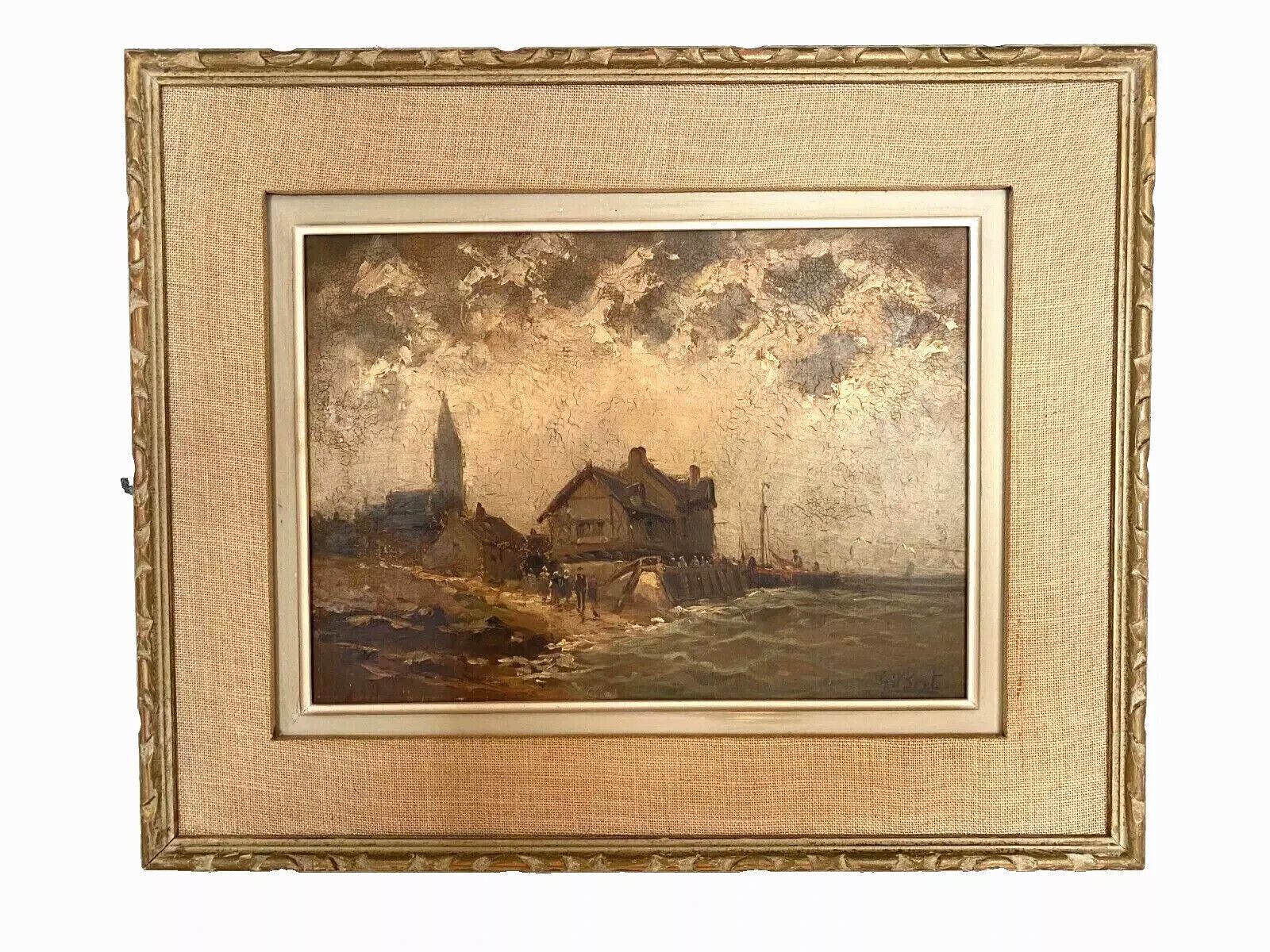 406.73 Oil On Panel By Isorel "View Of The Port" 20th Century photo