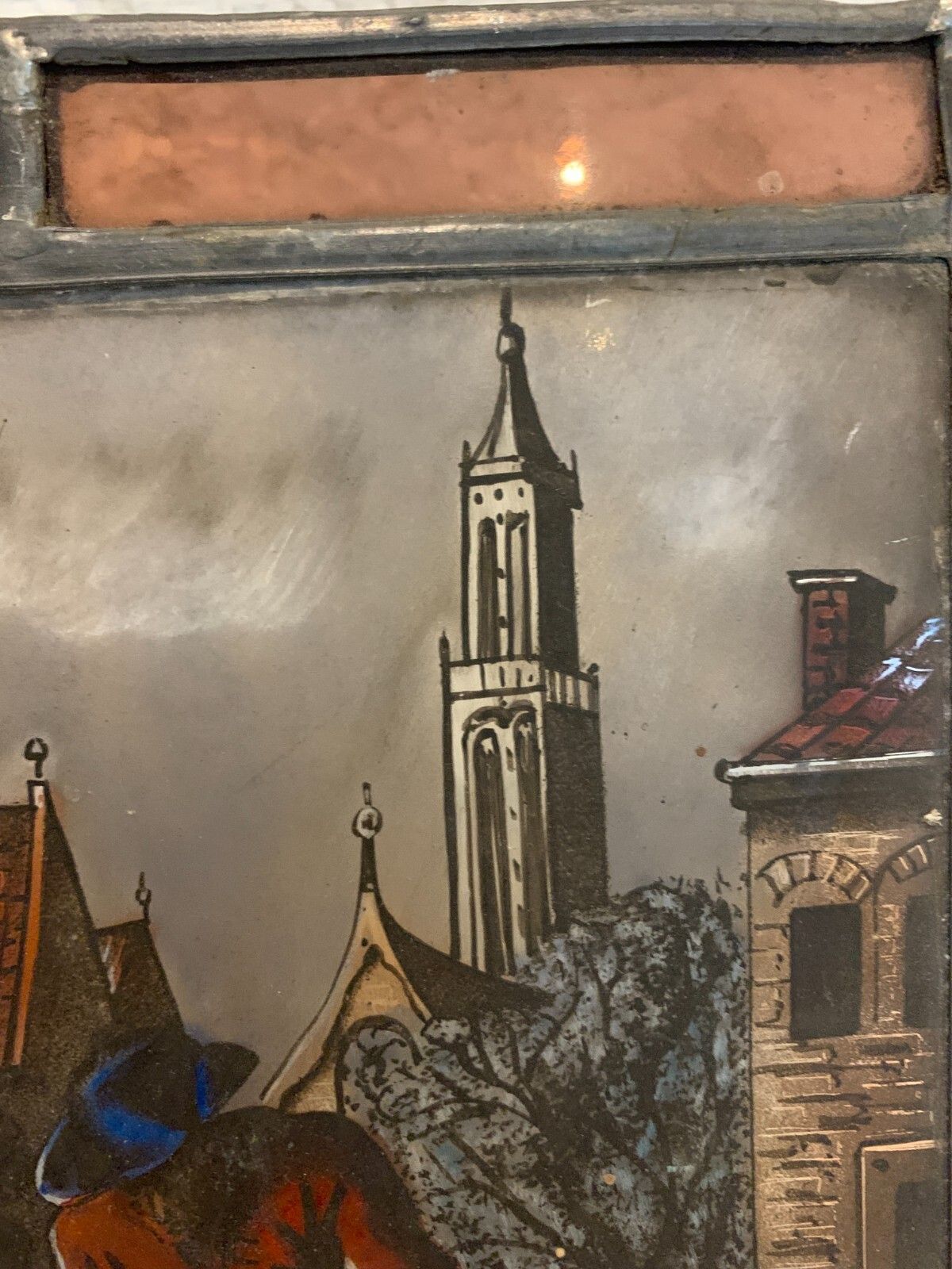 19th Century Painted Stained Glass Decorative Panel photo vintage