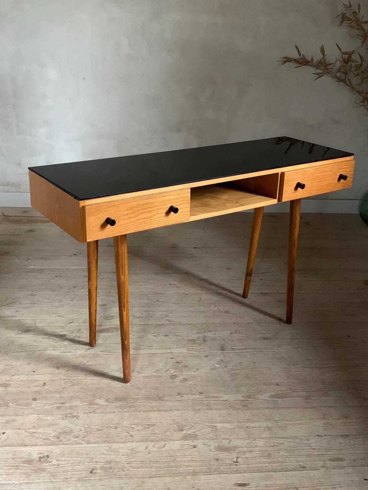 photo furniture Vintage Oak Compass Leg Desk, 1960s