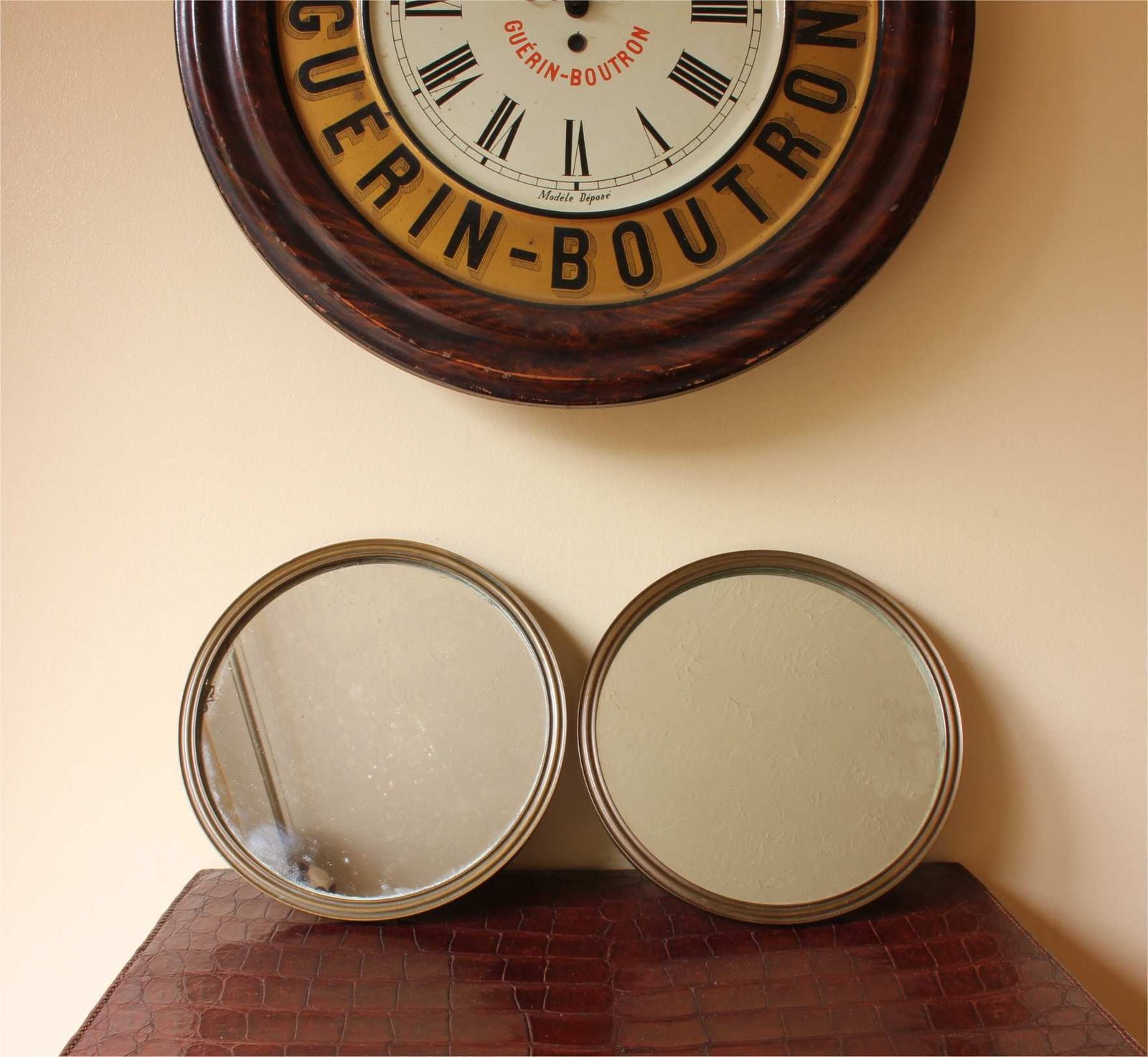 Pair Of Antique Bronze Round Mirrors. Two Hanging Wall Mirrors. C1900. photo furniture