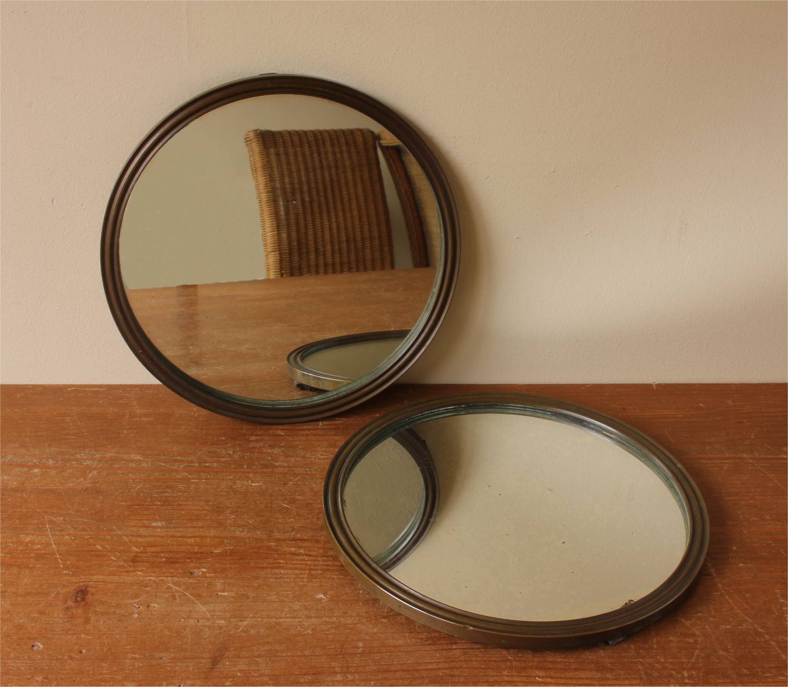 Pair Of Antique Bronze Round Mirrors. Two Hanging Wall Mirrors. C1900. photo buy