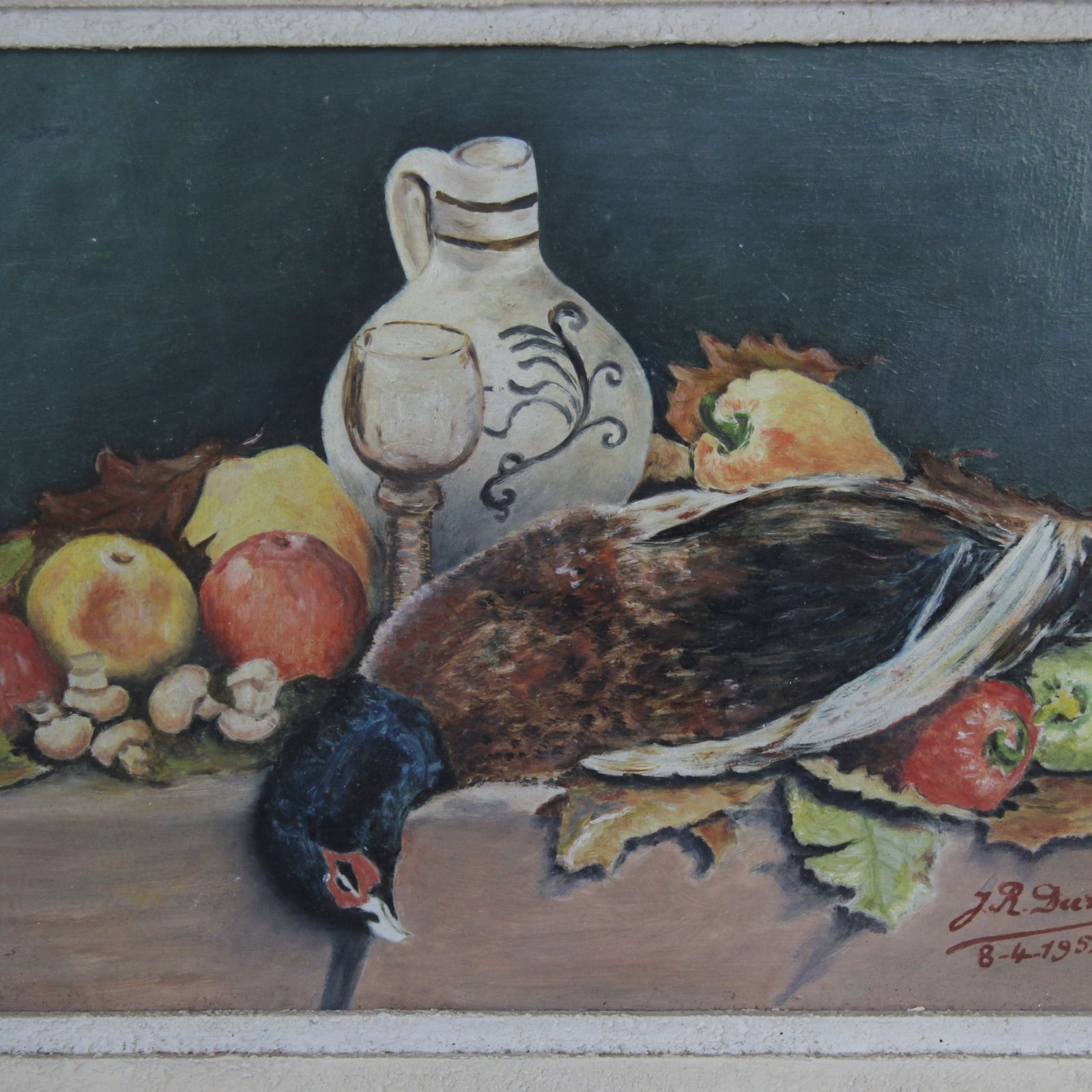 Antique French Mid Century Still Life, Oil On Board Dated 1952 photo Art
