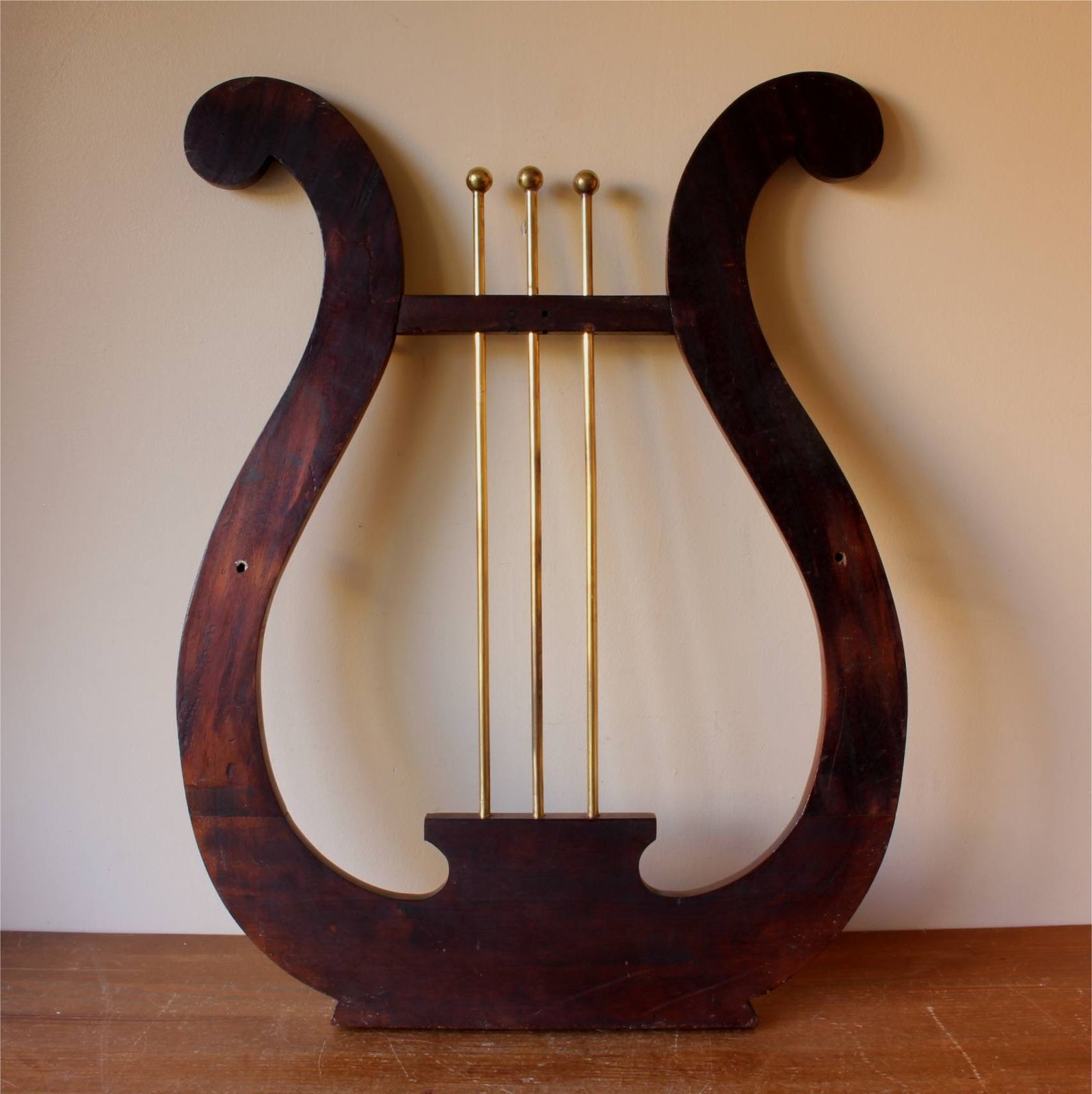 photo buy Lyre Shaped Riding Whip Rack. Victorian Wood & Brass Hat Coat Hook Stand.