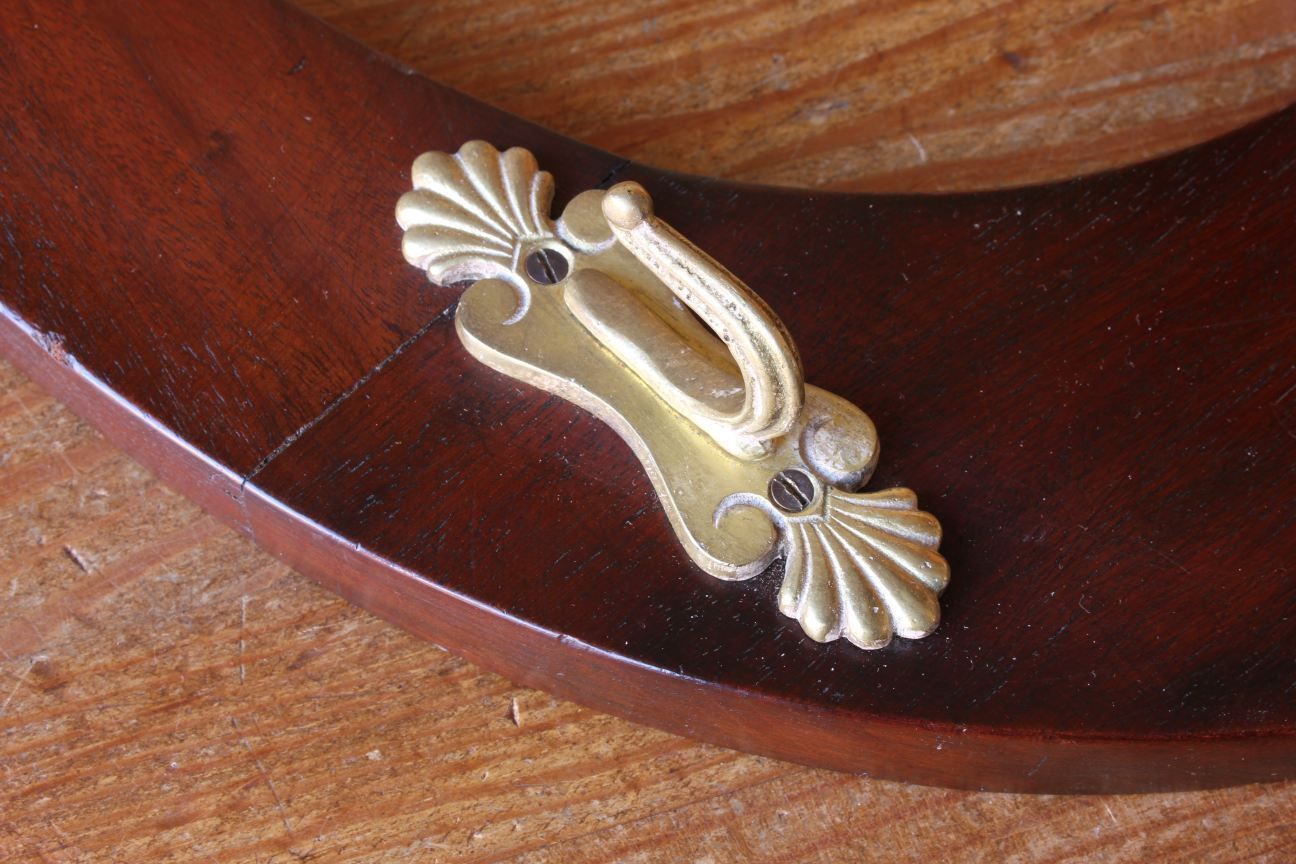 photo vintage Lyre Shaped Riding Whip Rack. Victorian Wood & Brass Hat Coat Hook Stand.