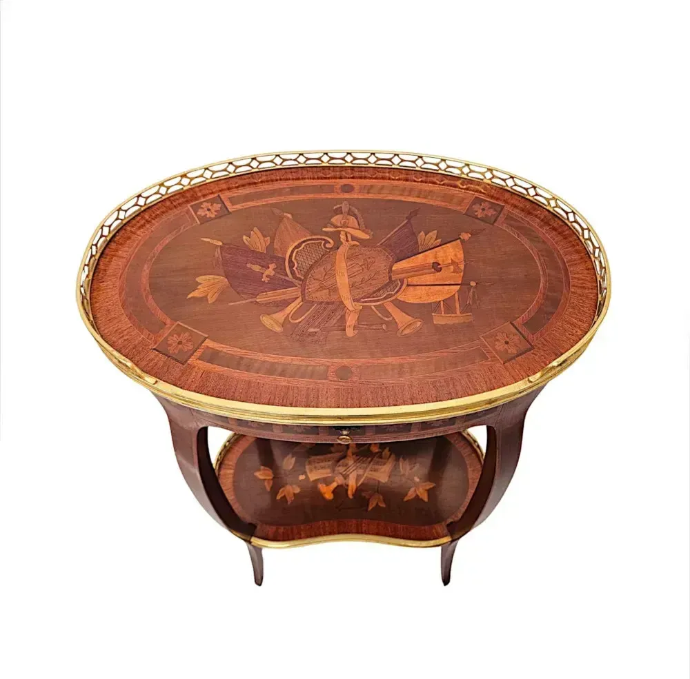 A Very Rare Early 20th Century Marquetry Inlaid Mahogany And Rosewood Lamp Or Occasional Table Labelled 'Haentges Freres, Paris' photo furniture