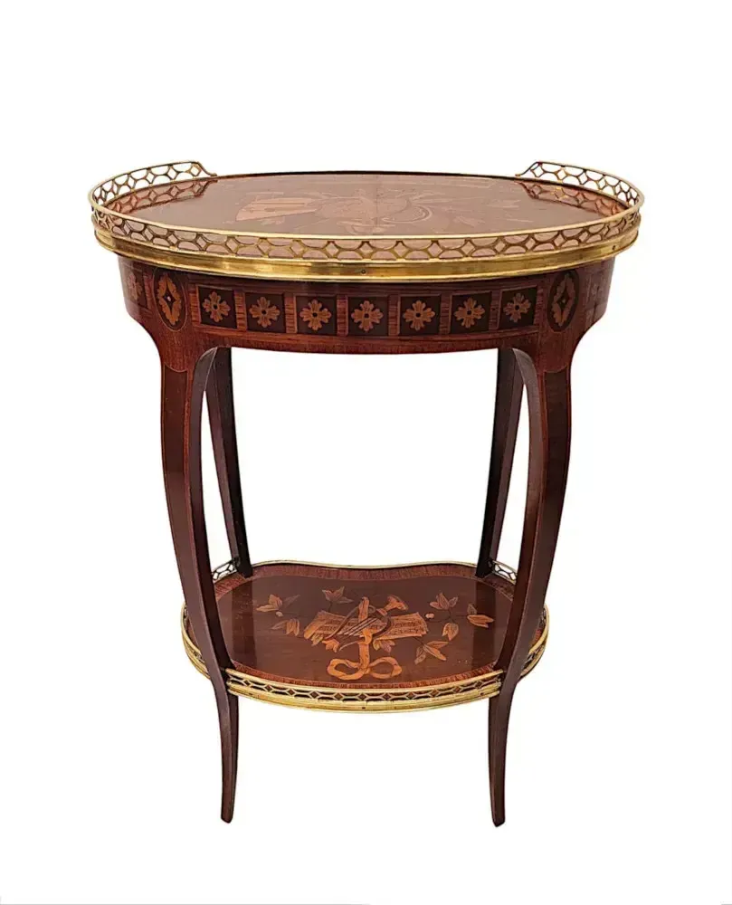A Very Rare Early 20th Century Marquetry Inlaid Mahogany And Rosewood Lamp Or Occasional Table Labelled 'Haentges Freres, Paris' photo buy