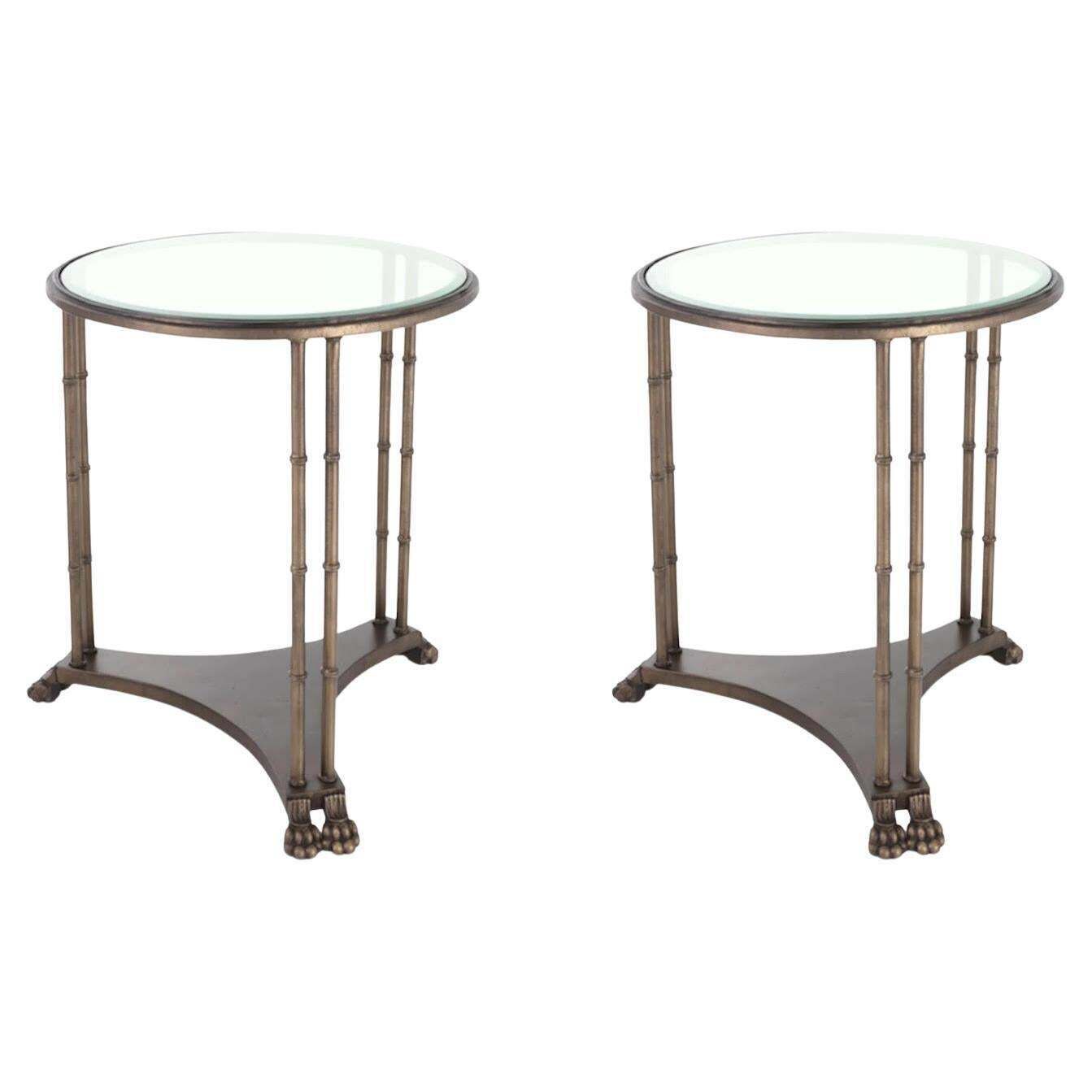 Pair Of Side Tables, End Of Sofa, Bronze And Bevelled Glass.