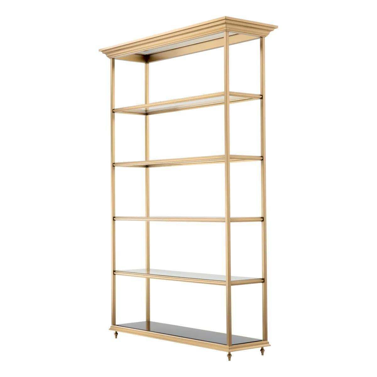Bookcase, Shelf In Brushed Brass And Transparent Glass, Contemporary Work. photo for sale