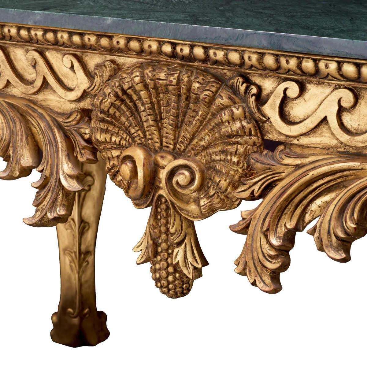 Console Table In Gilded Wood And Green Marble. photo furniture
