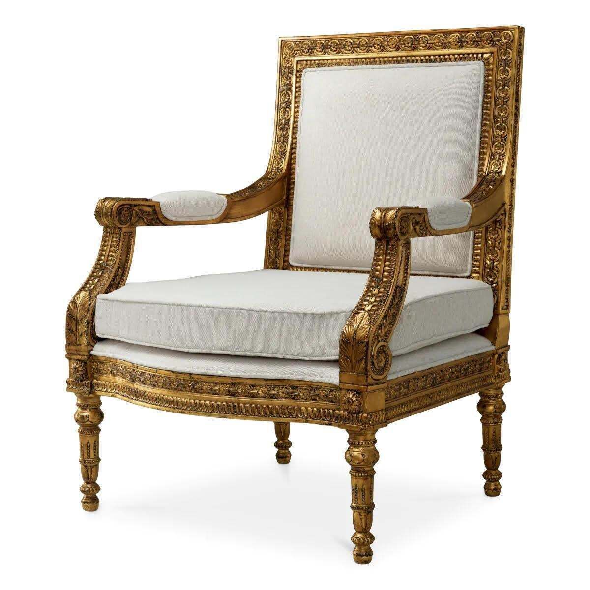 Pair Of Louis XVI Style Armchairs In Gilded Wood. photo furniture