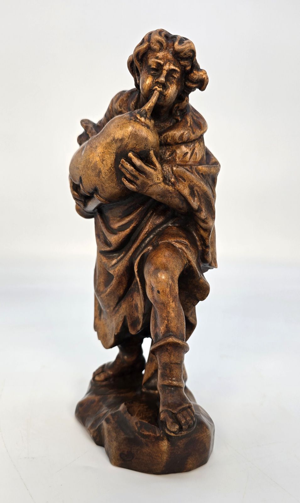 A Swiss Vintage Wooden Limewood Carving A Man Playing The Bagpipes, Circa 1880 photo furniture