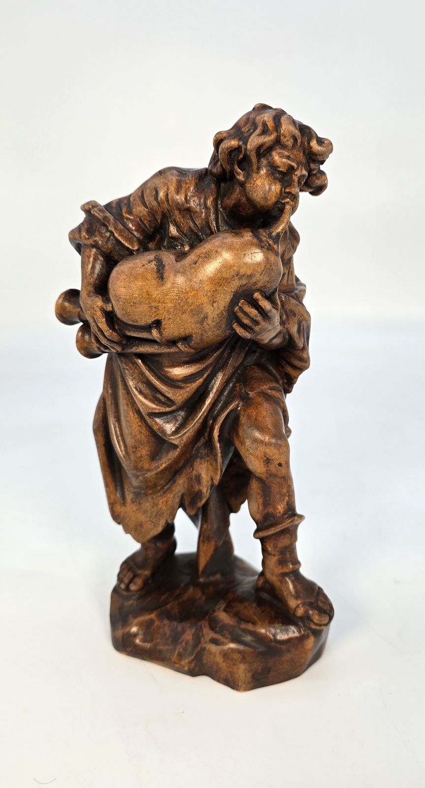 A Swiss Vintage Wooden Limewood Carving A Man Playing The Bagpipes, Circa 1880 photo buy
