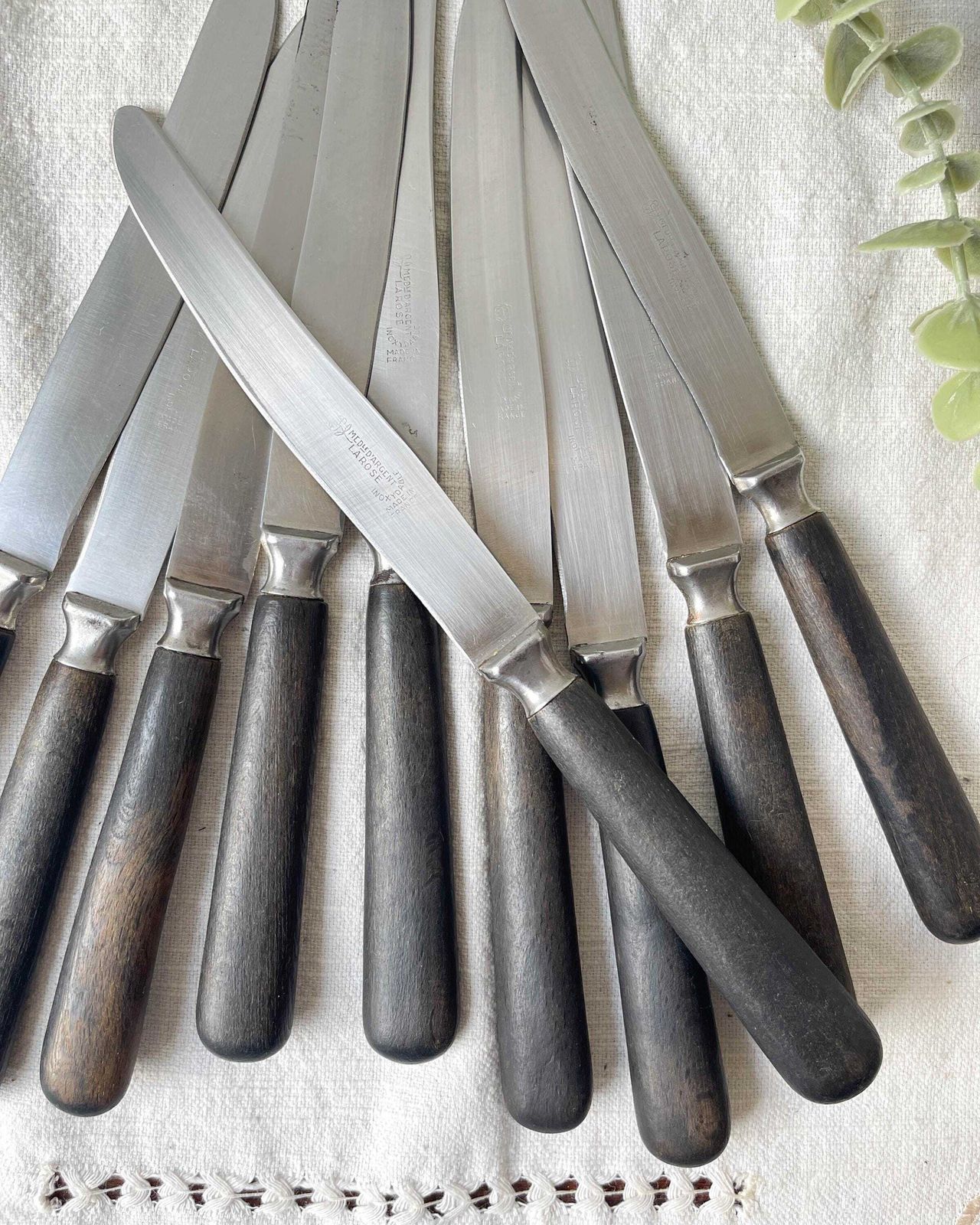 10 Vintage Knives Wood Steel La Rose Silver Medal France   Antique Cutlery   Kitchen Utensils   Vintage Tableware photo furniture