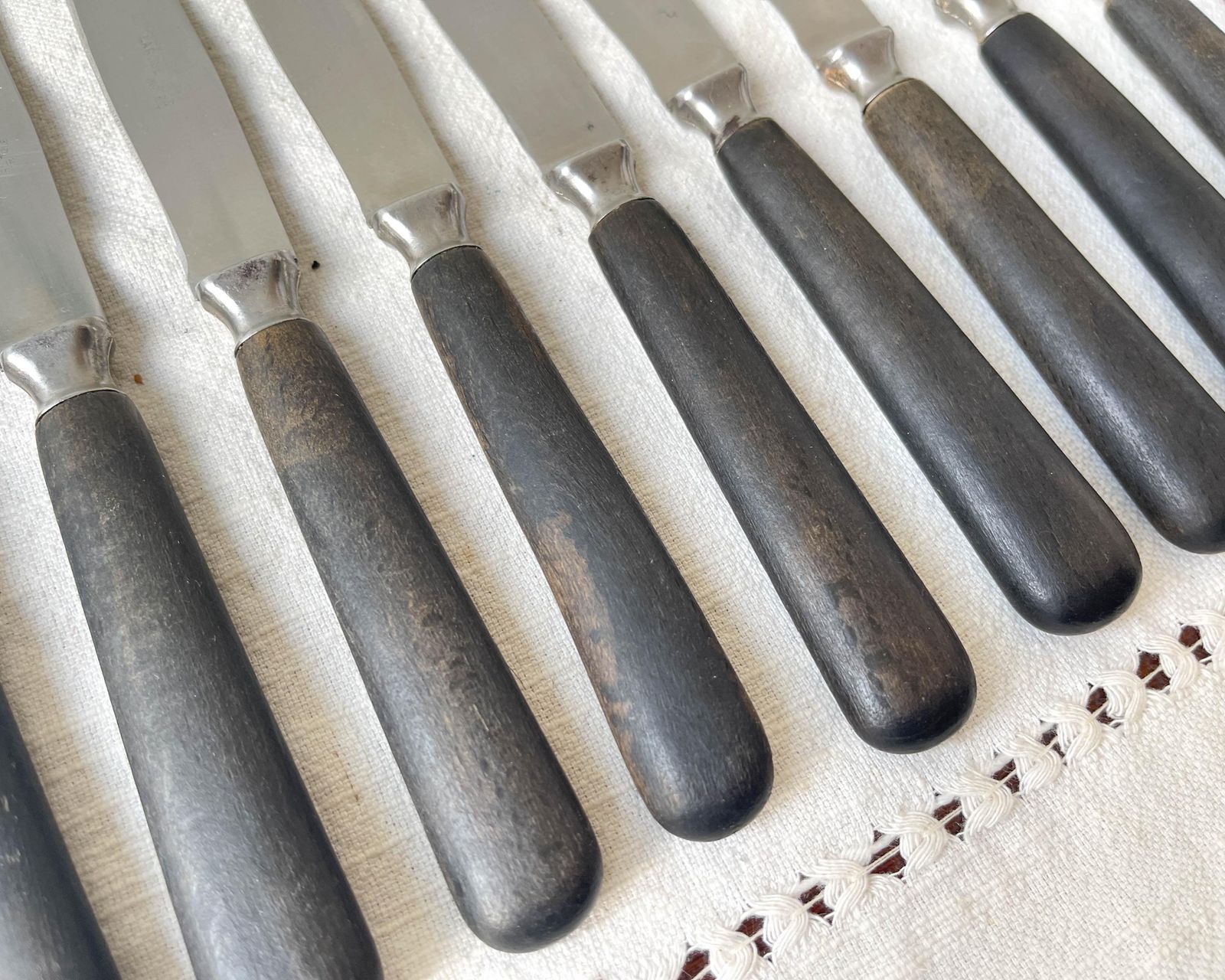 10 Vintage Knives Wood Steel La Rose Silver Medal France   Antique Cutlery   Kitchen Utensils   Vintage Tableware photo buy