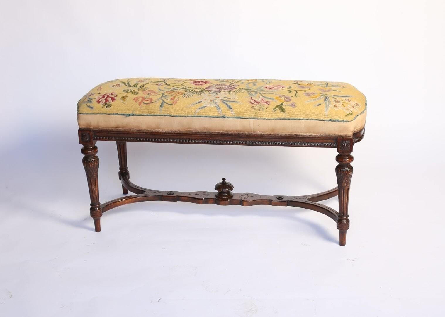 Victorian Carved Walnut Duet Stool photo furniture