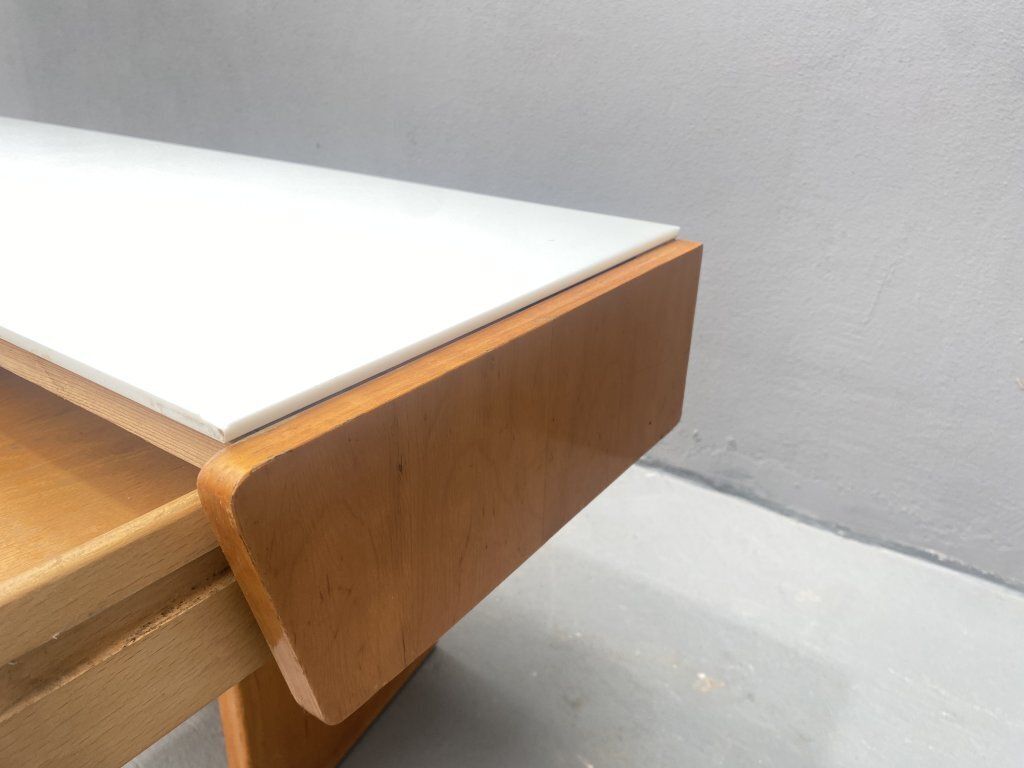 photo for sale Vintage Wooden Low Console With Opaline Glass, 1960