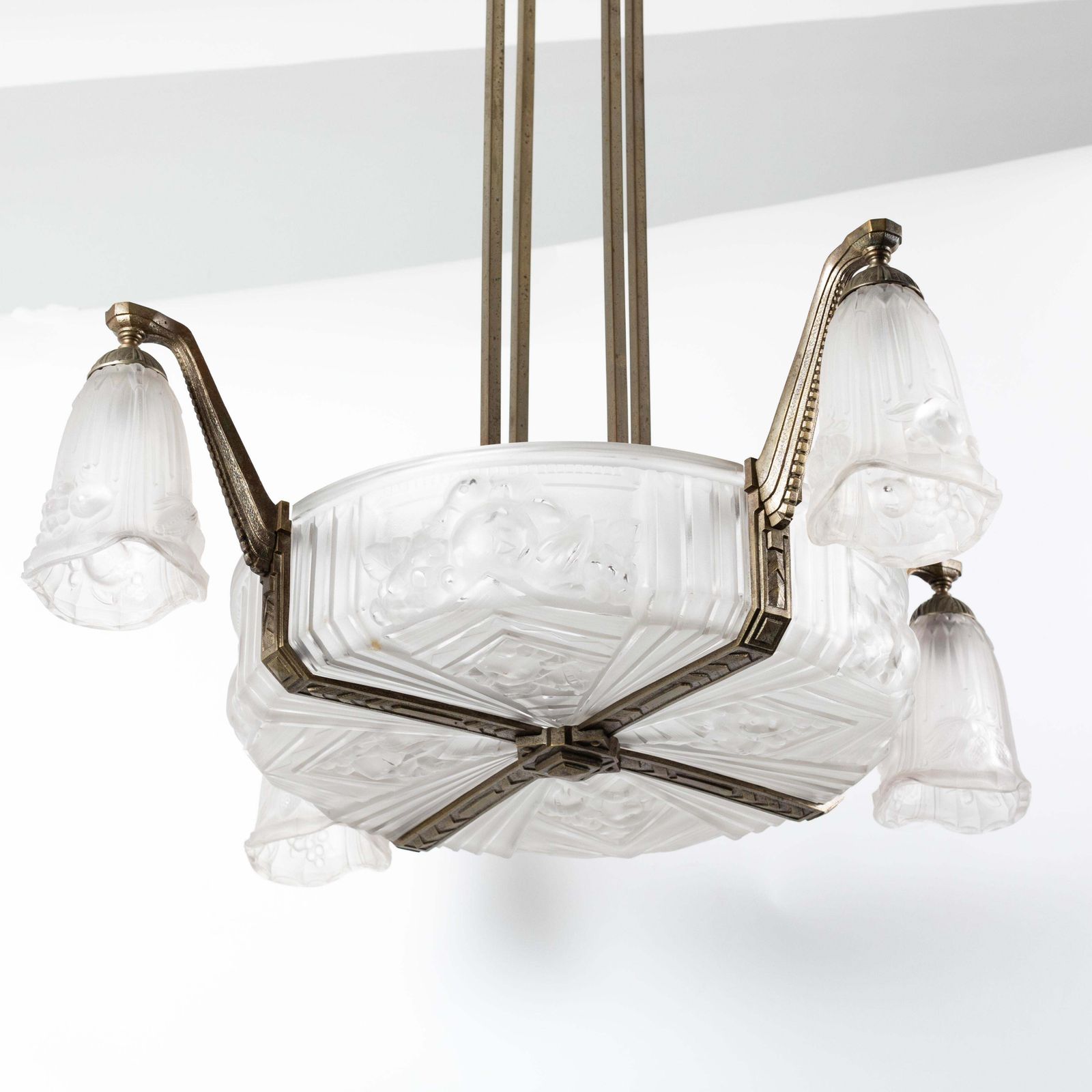 French Art Déco Chandelier Pressed Glass And Cast Iron By Pierre Gilles 1925 photo Lighting