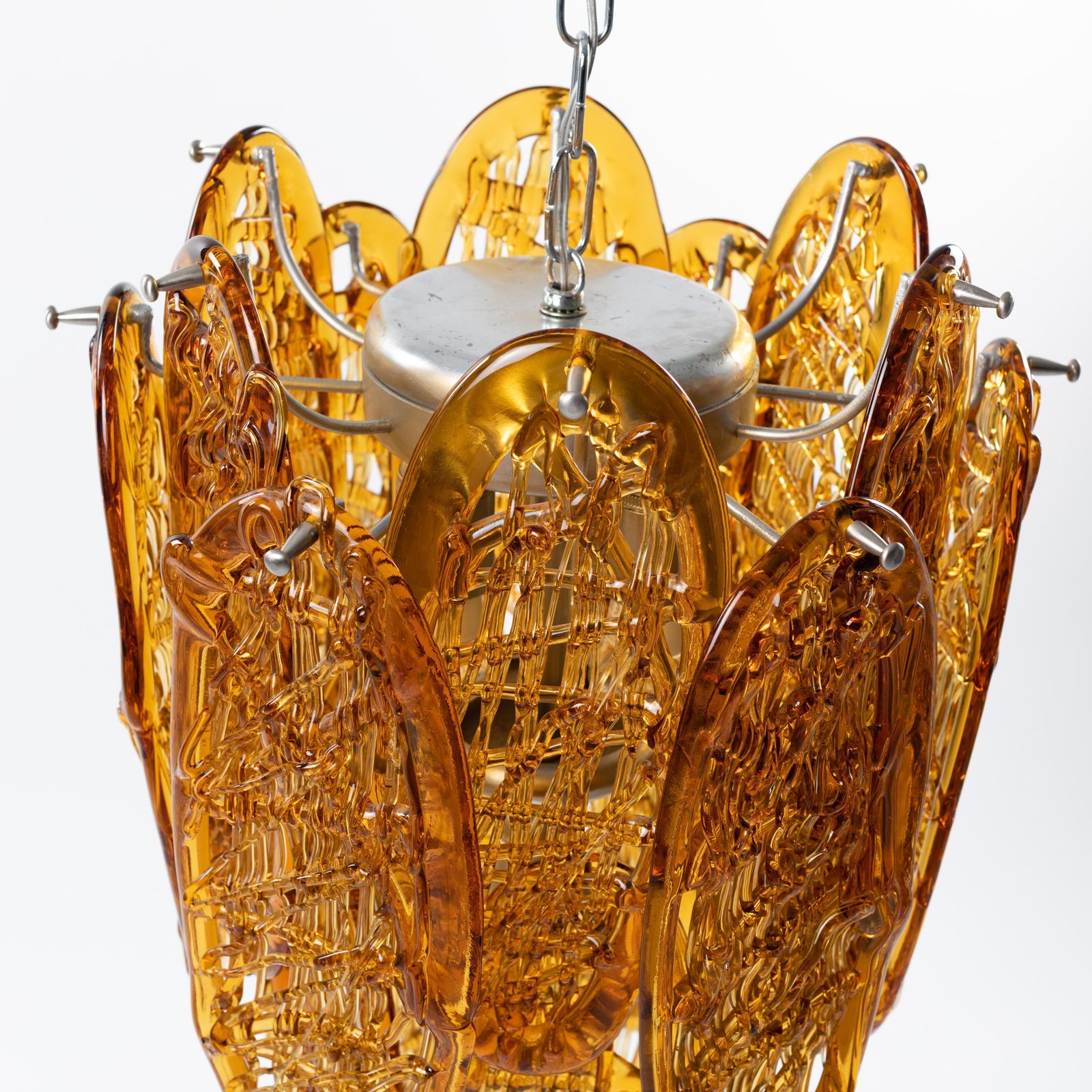 Italian Mid Century Cognac Colored Muranoglass Chandelier By Av Mazzega, 1960s photo vinterior